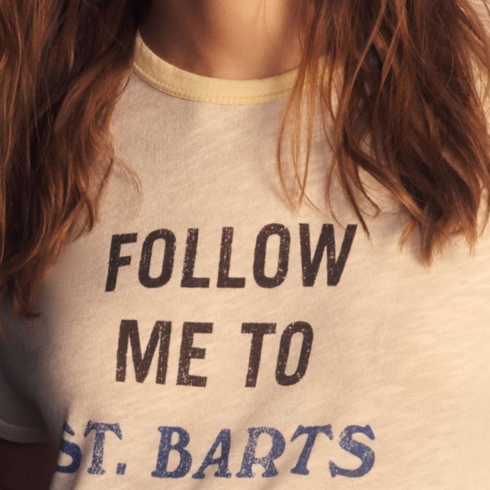 Pilcro Graphic Ringer Tee Follow Me To St. Barts - Picture 3 of 8